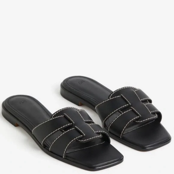 H&M Leather Black Sandals Woman’s Size 9 - Picture 7 of 9